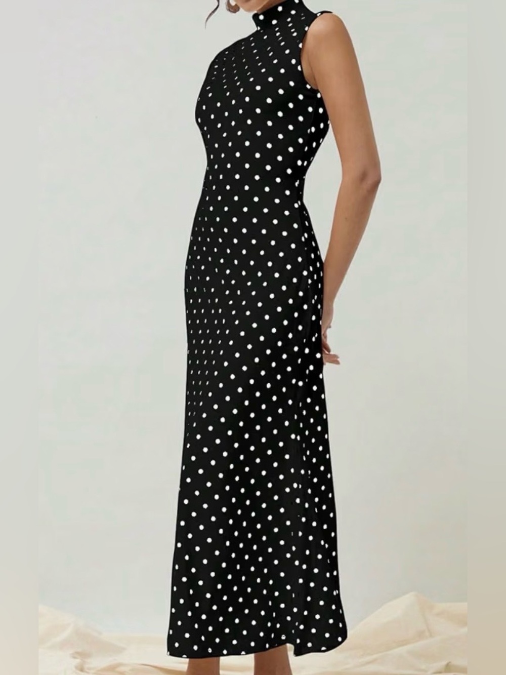 Black Polka Dots Maxi Dress - Size Small